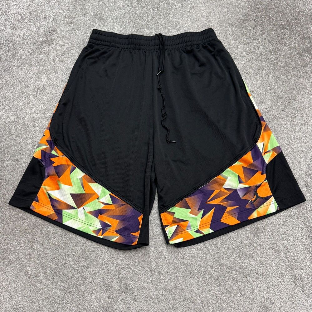 Jordan Black Athletic Shorts with Orange, Purple & Lime Geometric Accent